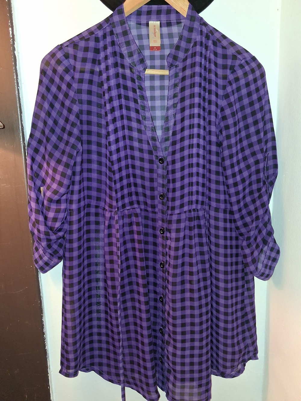 No Boundaries Purple and Black Plaid Tunic Top